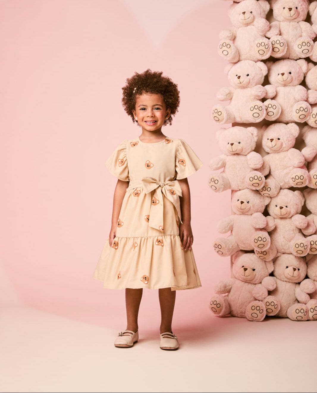 Vestido Infantil Bege Urso Momi