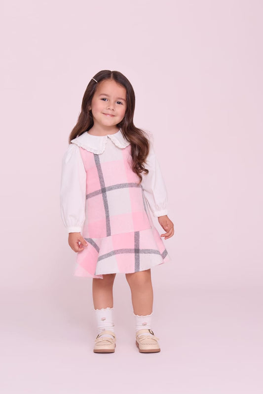 Vestido Infantil Xadrez Rosa Buá