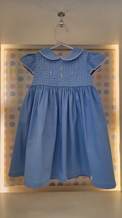 Vestido Bebê Azul Flor Rococó Buá