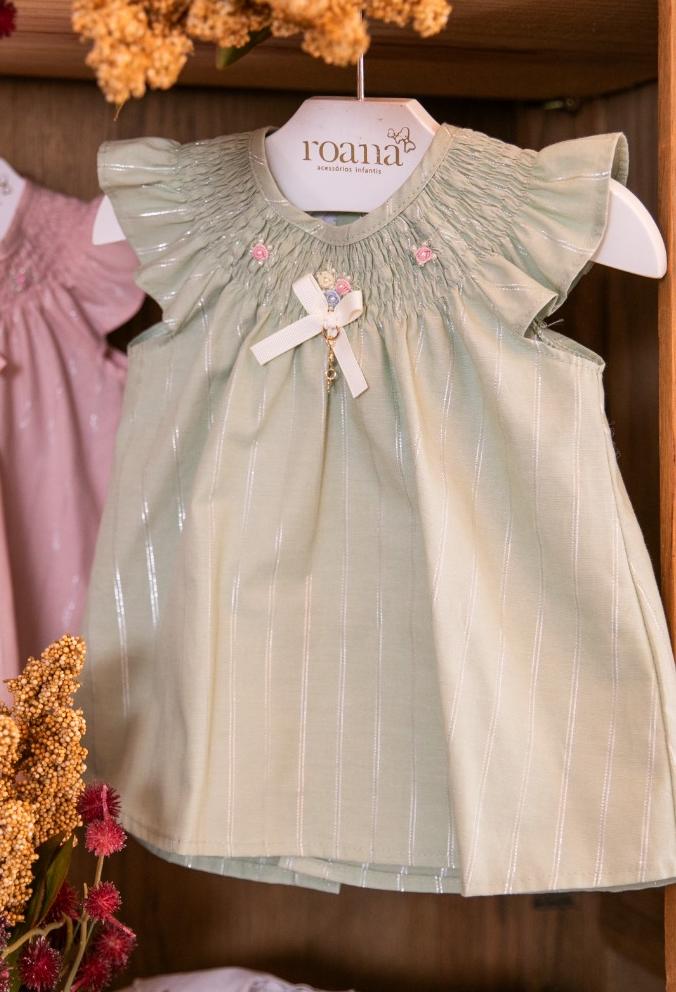 Vestido Bebê Casinha de Abelha Verde Buá