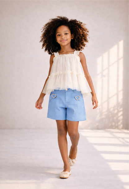 Conjunto Infantil Menina Azul Linho Buá