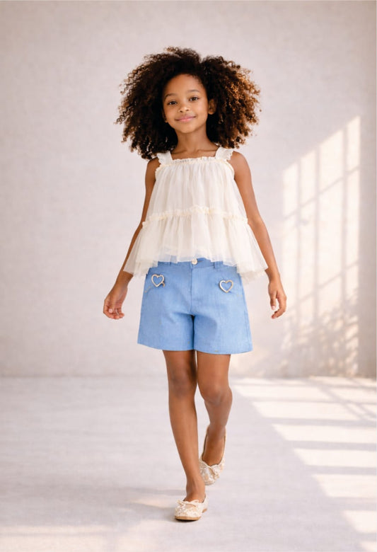 Conjunto Infantil Menina Azul Linho Buá