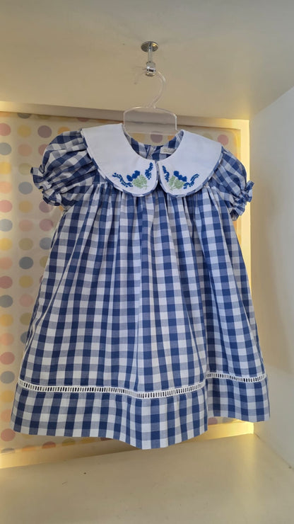 Vestido Bebê Xadrez Azul Buá