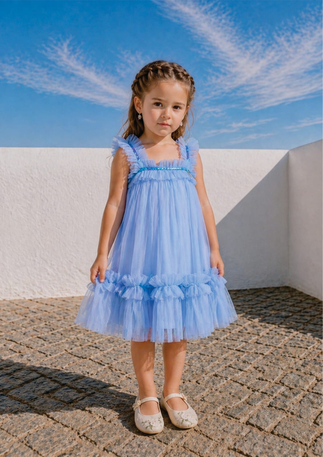 Vestido Infantil Azul Fluido Buá