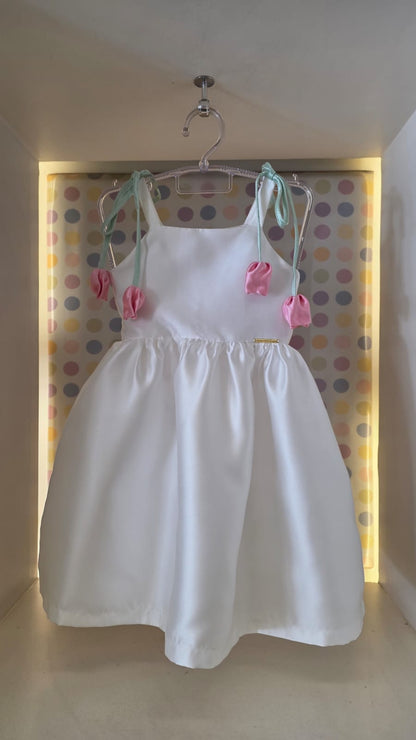 Vestido Infantil Branco Tulipas Buá