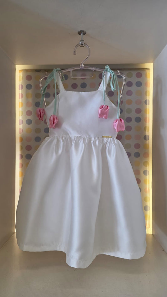Vestido Infantil Branco Tulipas Buá