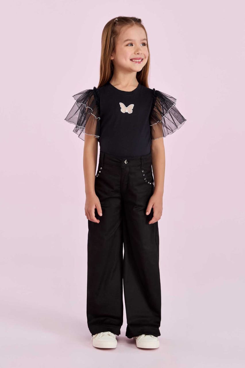 Blusa Preta Borboleta Petit Cherie