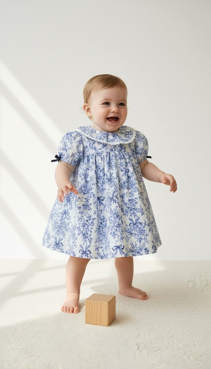 Vestido Bebê Azul Azulejo Buá