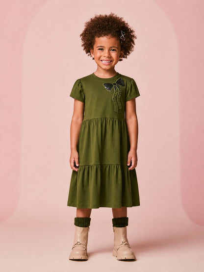 Vestido Infantil Verde Laço Momi