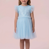Vestido Infantil Azul Claro de Paetês e Tule Petit Cherie