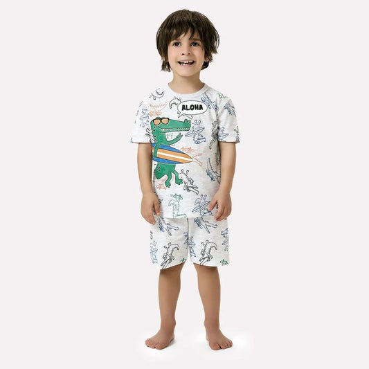 Pijama Infantil Menino Cinza Jacaré