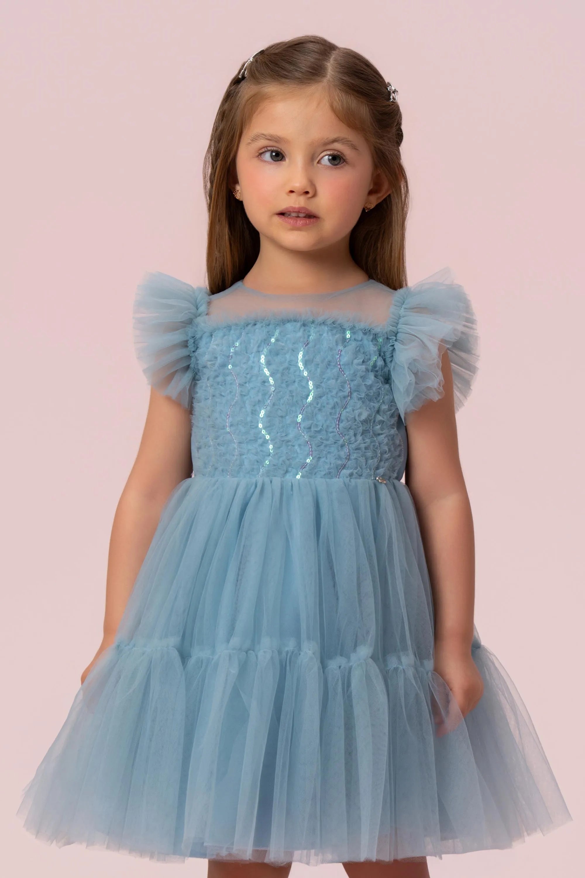 Vestido Infantil Azul Paetês Petit Cherie