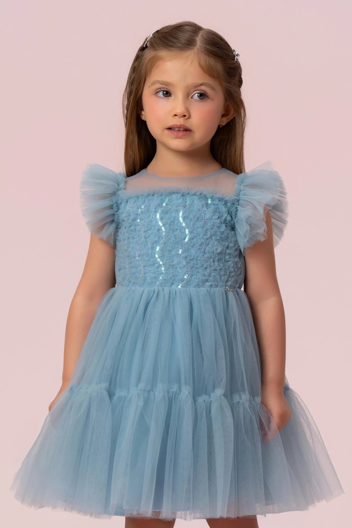 Vestido Infantil Azul Paetês Petit Cherie