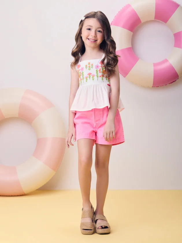 Conjunto Infantil Bordado Flores Momi