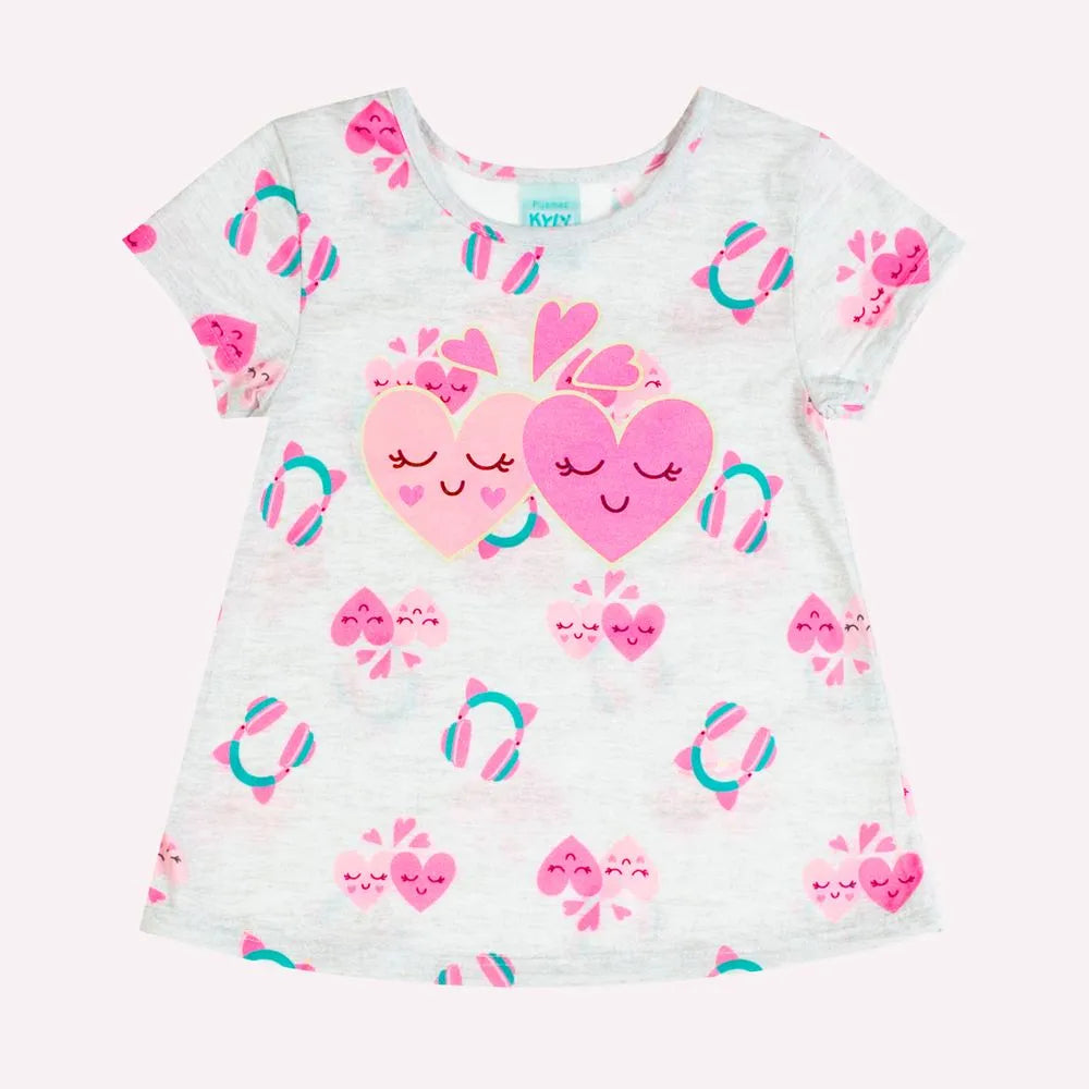 Pijama Infantil Menina Cinza Corações