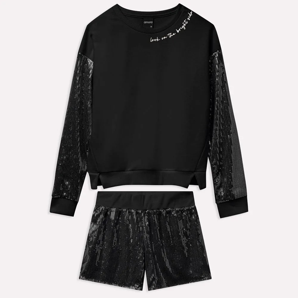 Conjunto Paetê Preto Amora