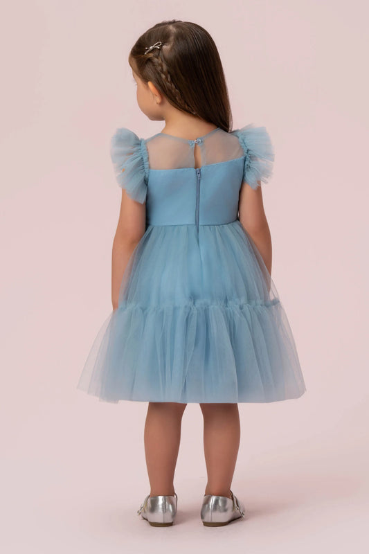 Vestido Infantil Azul Paetês Petit Cherie