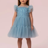 Vestido Infantil Azul Paetês Petit Cherie