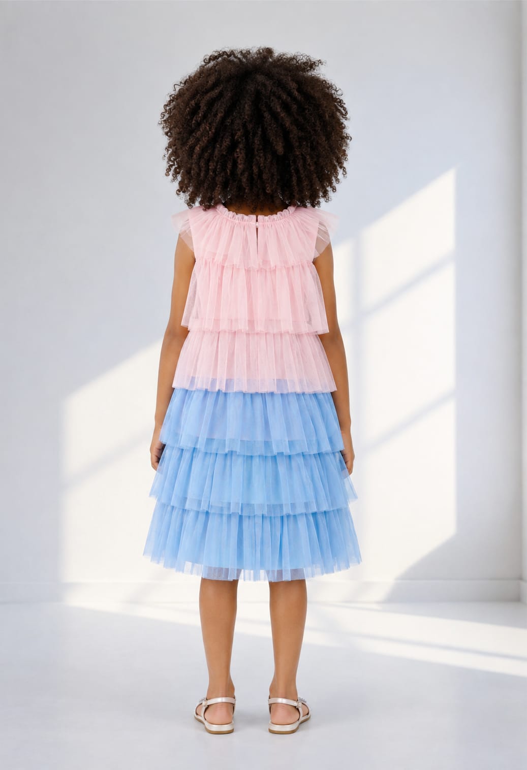 Vestido Infantil Azul Tule Babados Buá