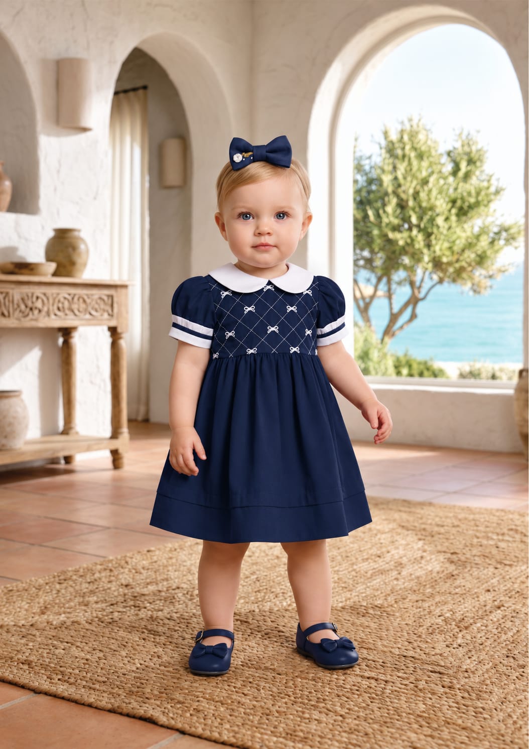 Vestido Bebê Marinho Tricolone Buá