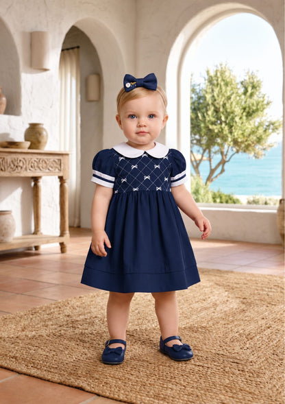Vestido Bebê Marinho Tricolone Buá