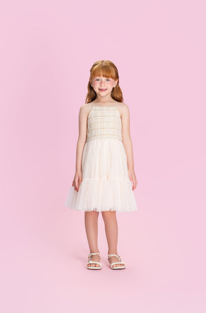 Vestido Infantil Creme Xadrez Petit Cherie