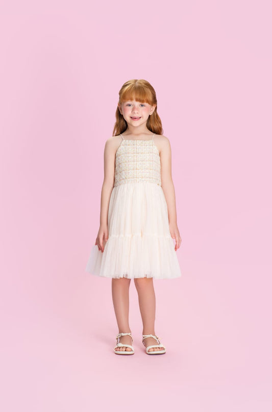 Vestido Infantil Creme Xadrez Petit Cherie