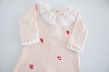 Vestido com Calça Bebê Doce Morango Rosa Buá