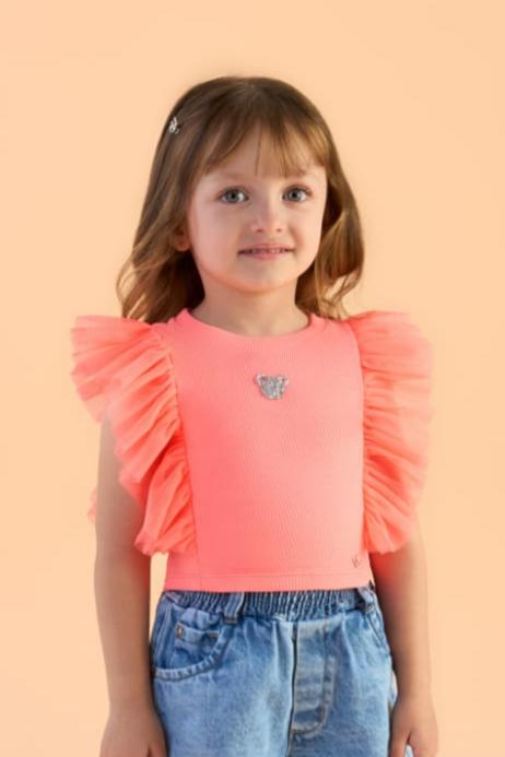 Blusa Laranja Tule Petit Cherie