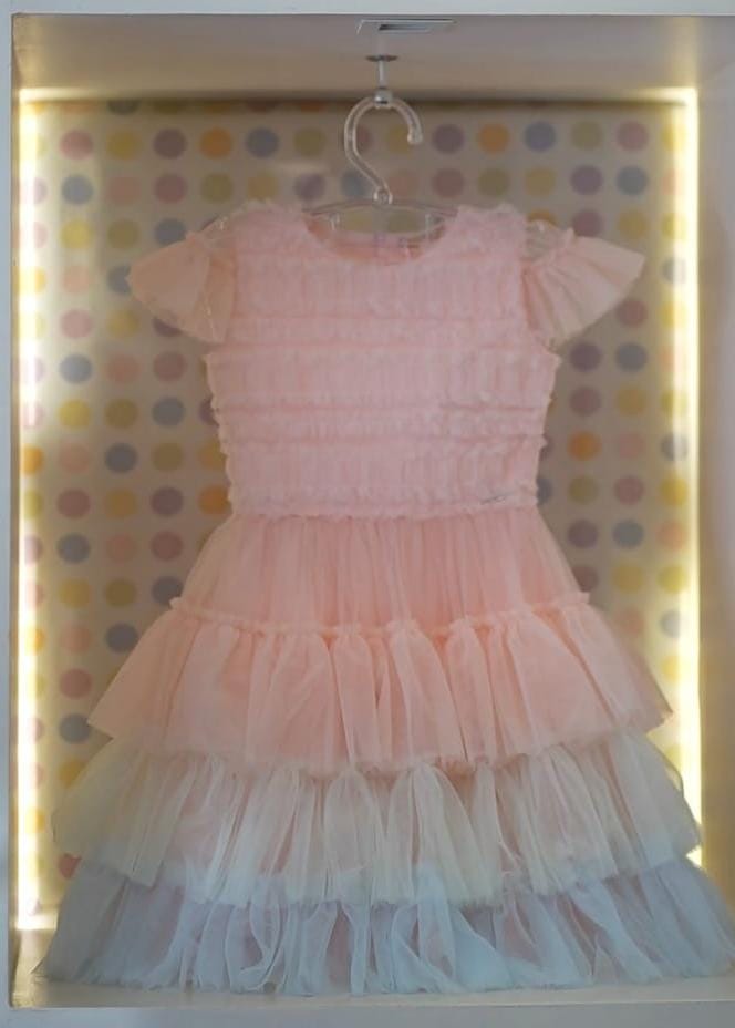 Vestido Infantil Rosa Babados Color Petit Cherie