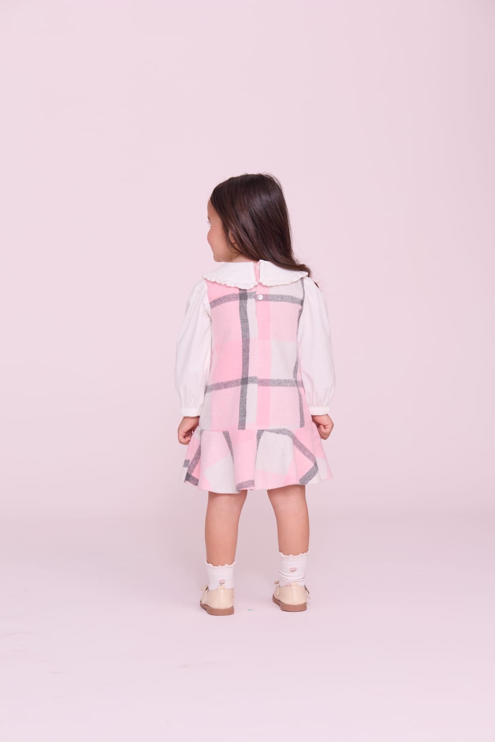 Vestido Infantil Xadrez Rosa Buá