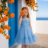 Vestido Infantil Azul Tule Paetês Buá