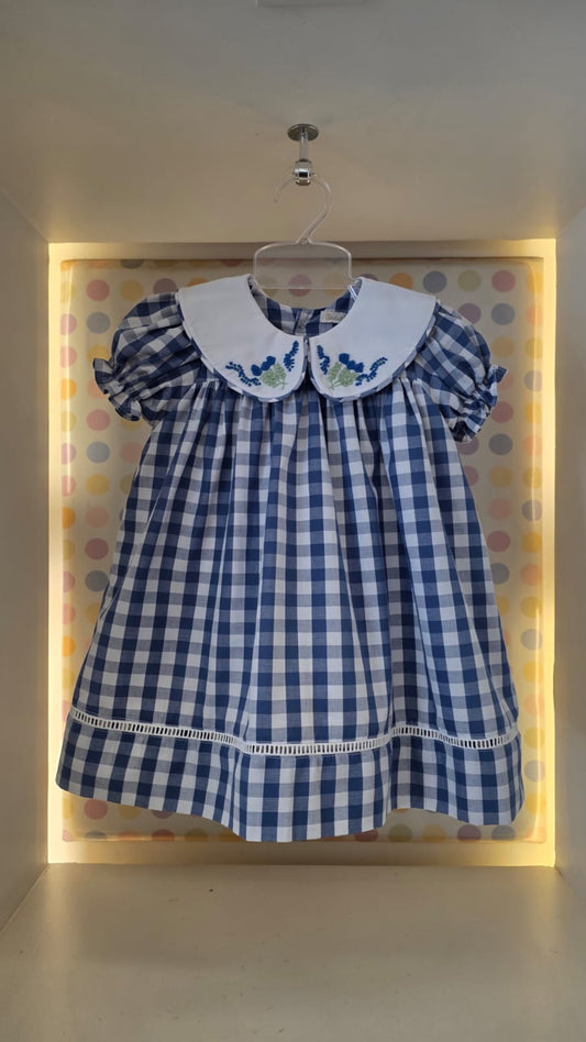 Vestido Bebê Xadrez Azul Buá