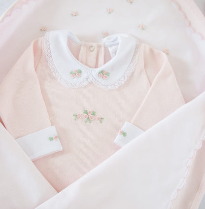 Macacão Bebê Rosa Rococó Flores Buá