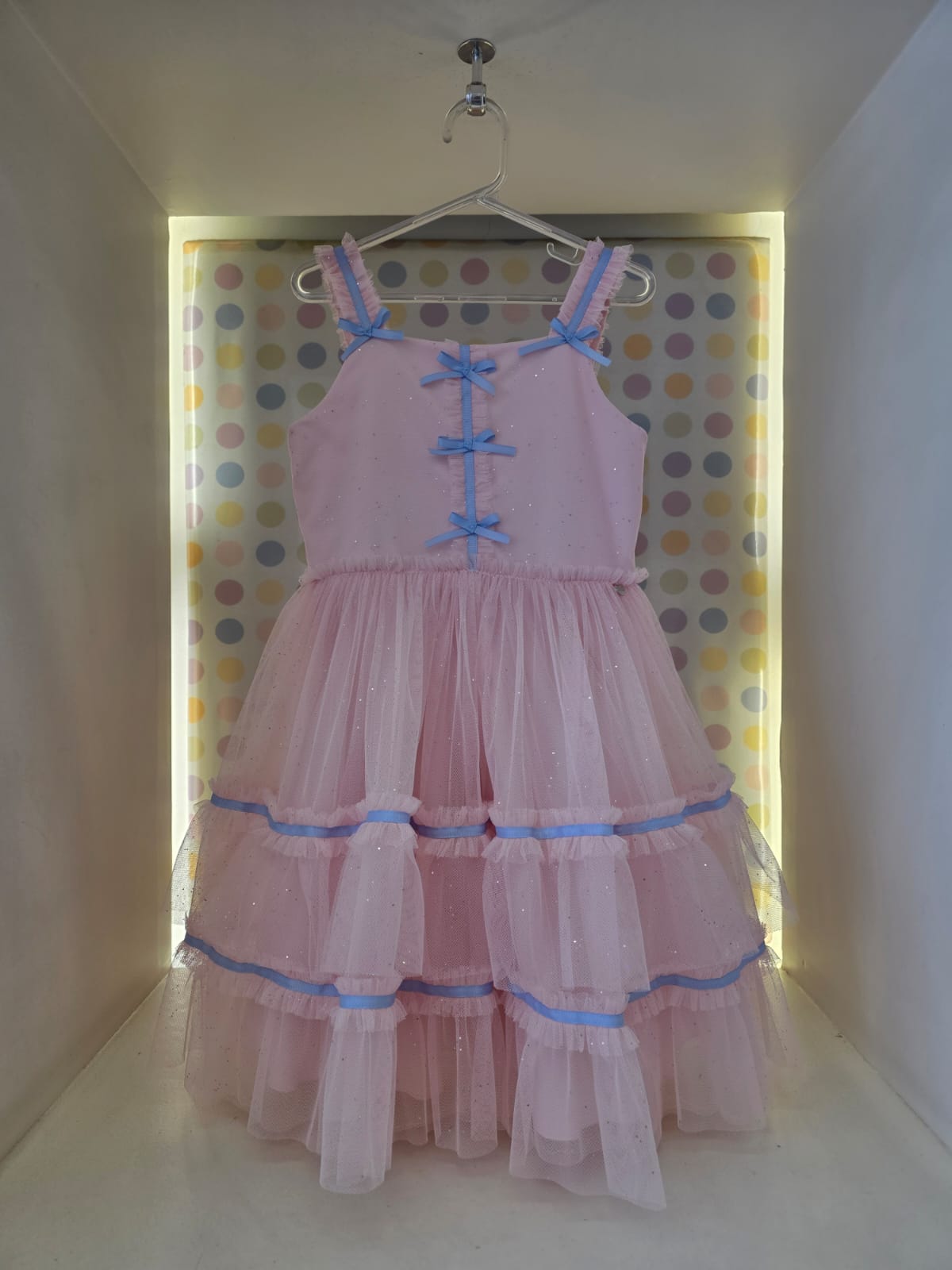 Vestido Infantil Tule Rosa com Azul Petit Cherie