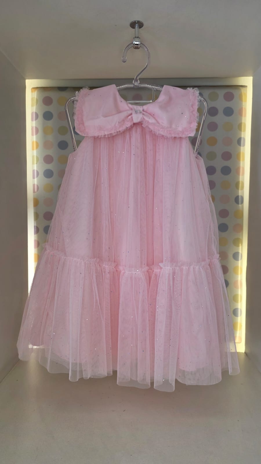 Vestido Infantil Rosa Gola Laço Petit Cherie