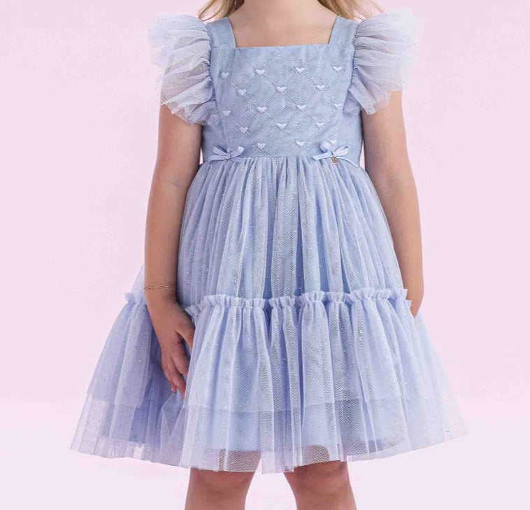 Vestido Infantil Azul Corações Petit Cherie