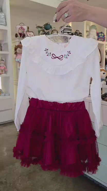 Conjunto Infantil Saia Tule Bordô Buá