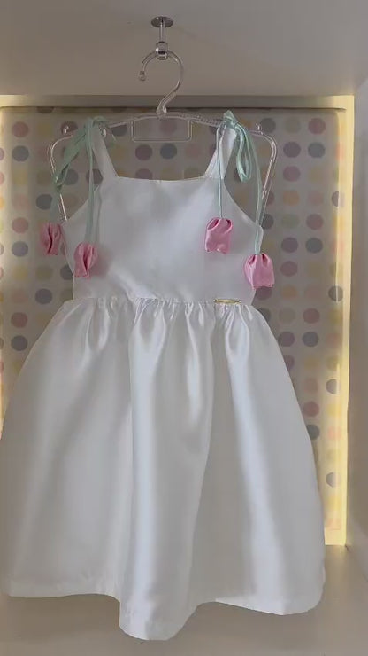 Vestido Infantil Branco Tulipas Buá