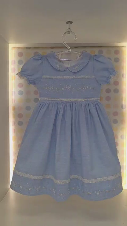 Vestido Infantil Azul Bordado Buá
