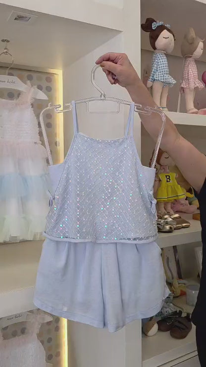 Conjunto Infantil Azul Paetês Petit Cherie
