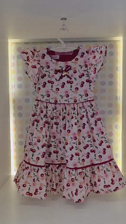 Vestido Infantil Rosa Cerejas Buá