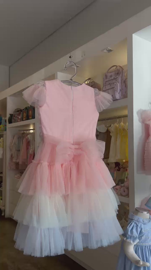 Vestido Infantil Rosa Babados Color Petit Cherie