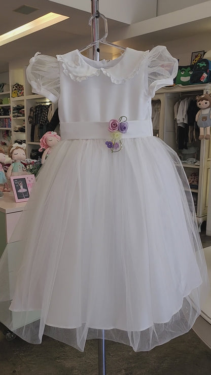 Vestido Infantil Festa Branco Borboletas Buá