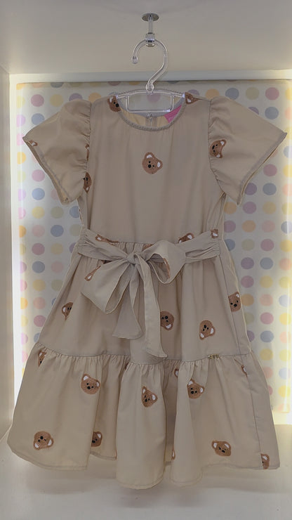 Vestido Infantil Bege Urso Momi