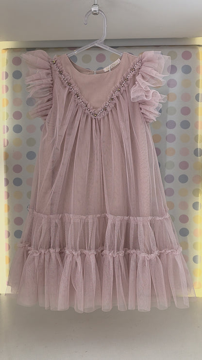 Vestido Bege Pérolas Petit Cherie
