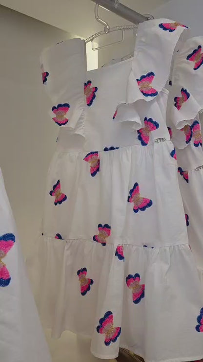 Vestido Infantil Branco Borboletas Momi