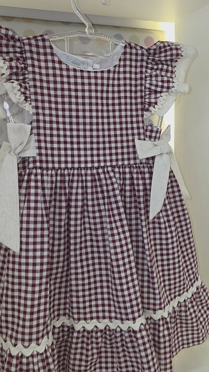 Vestido Infantil Xadrez Vinho Buá