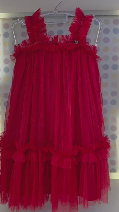Vestido Infantil Vermelho Tule Buá
