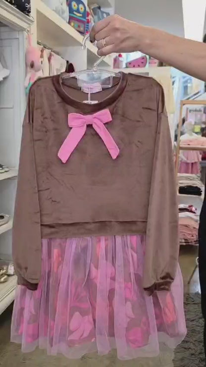Vestido Infantil Marrom Camurça Mon Sucré